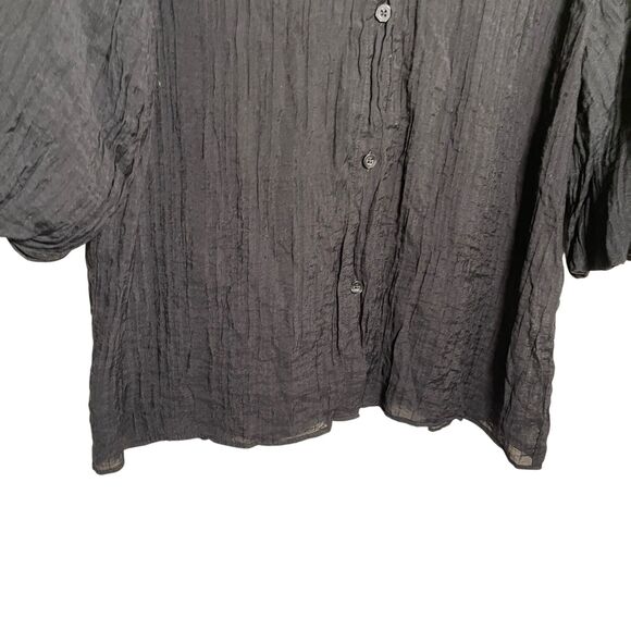 Marc Jacobs Women's Medium Black Button Up Puff Sleeve Collared Sheer Top - Picture 3 of 10